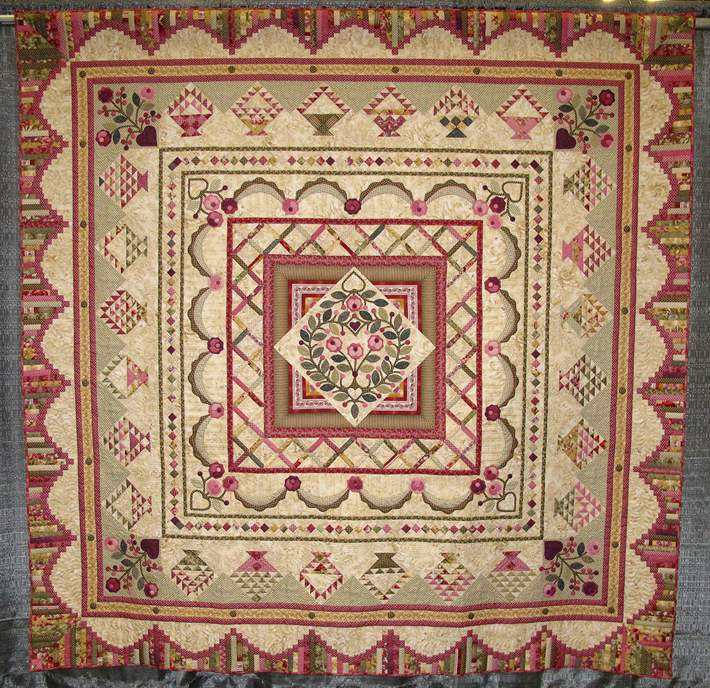 Click for larger image of Machine Quilting, Large, Quilts Made by More than One Person (900-008): 'Ruffled Roses' by Mary Clendennen